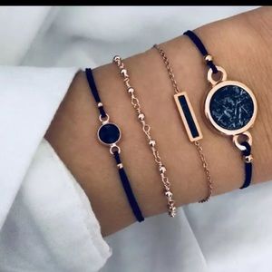 (Set of 4) Navy Blue and Gold Bohemian Bracelets